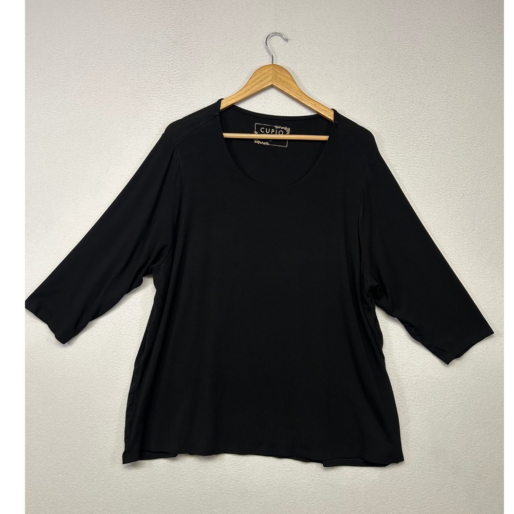 Minimalist Cupio Polished T Womens 3X Black 3/4 Sleeve Scoop Neck Top